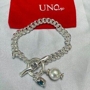 Uno de 50 Yolo Bracelet gold Bracelet With Midium Link, Peal Charm Bar Clasp